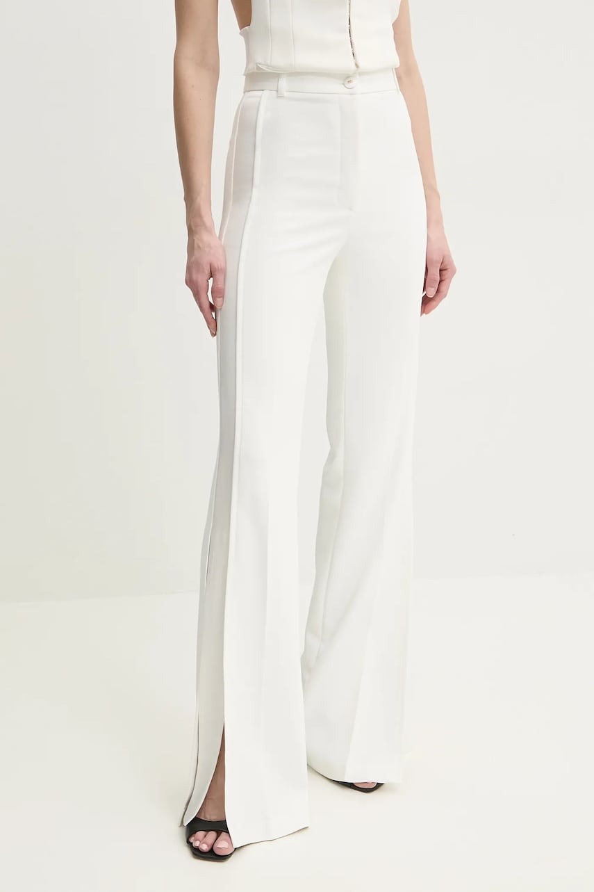 Elisabetta Franchi pantaloni femei, culoarea bej, evazati, high waist, PA06951E2 Elisabetta Franchi pantaloni femei, culoarea bej, evazati, high waist, PA06951E2