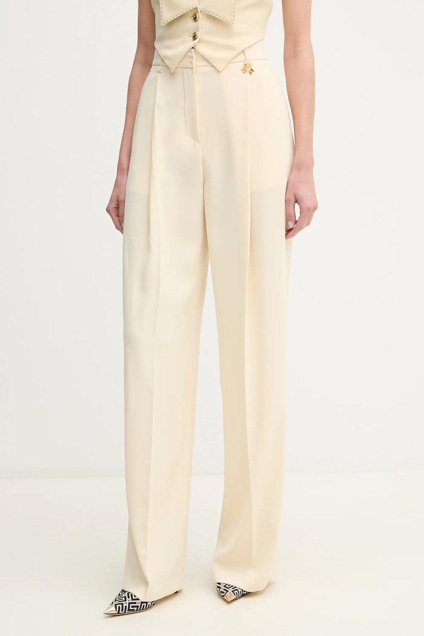Elisabetta Franchi pantaloni femei, culoarea bej, lat, high waist, PA07251E2
