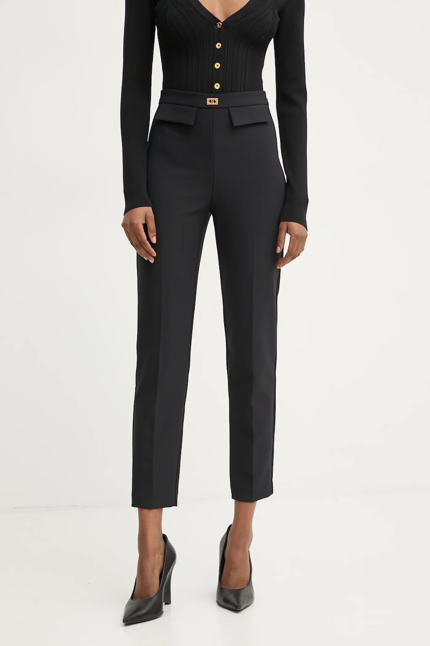 Elisabetta Franchi pantaloni femei, culoarea negru, mulata, high waist, PA07751E2
