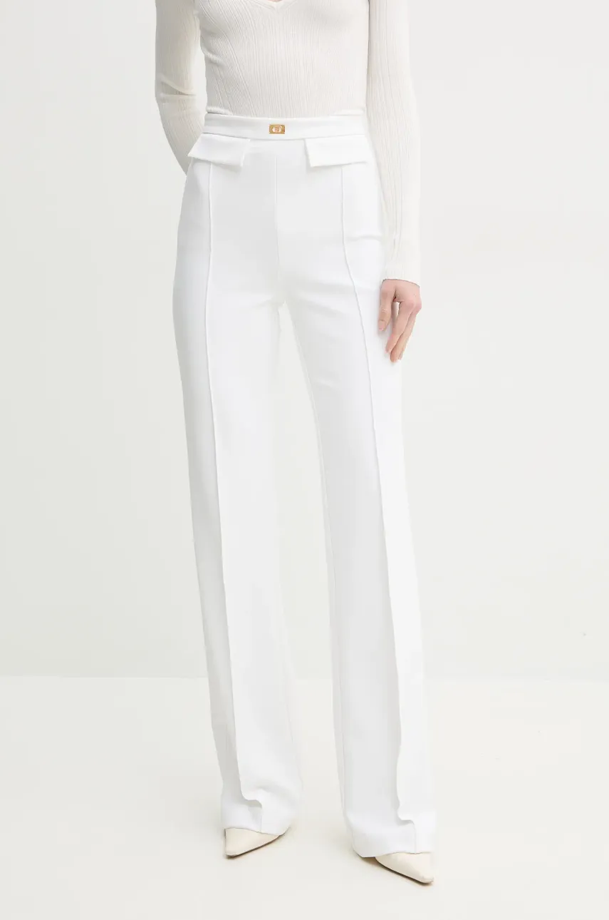 Kalhoty Elisabetta Franchi dámské, béžová barva, zvony, high waist, PA07851E2