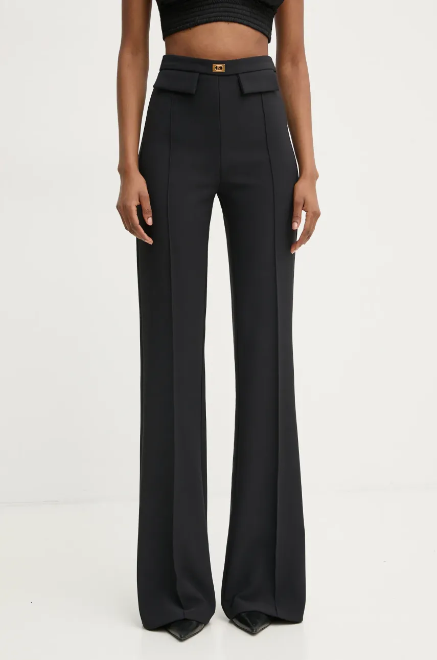Elisabetta Franchi pantaloni femei, culoarea negru, evazati, high waist, PA07851E2