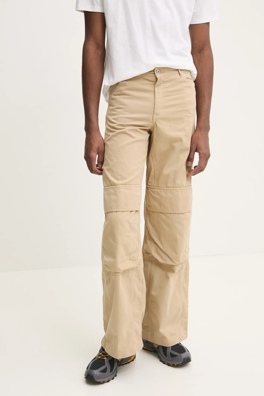 Levně Bavlněné kalhoty Hugo Blue béžová barva, široké, high waist, 50530833