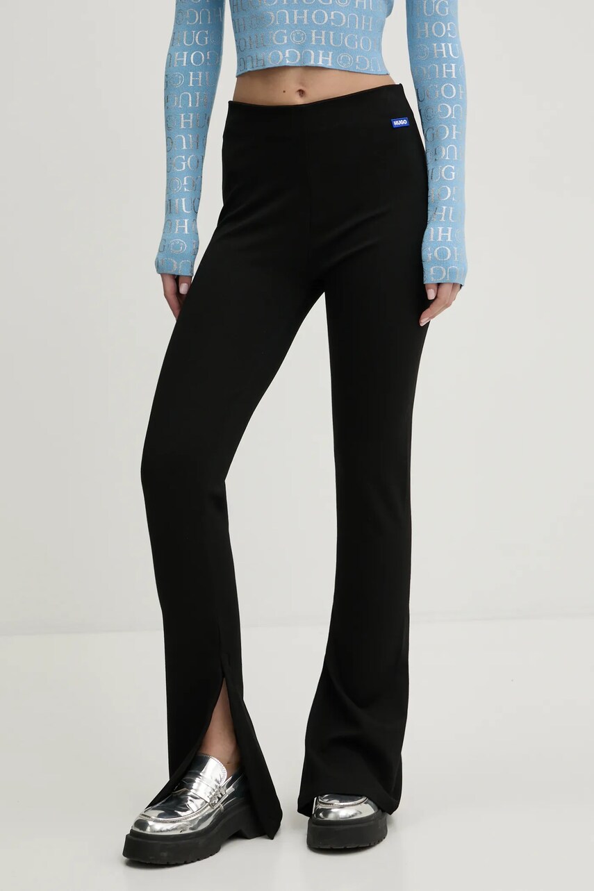 Levně Kalhoty Hugo Blue dámské, černá barva, zvony, high waist, 50531189