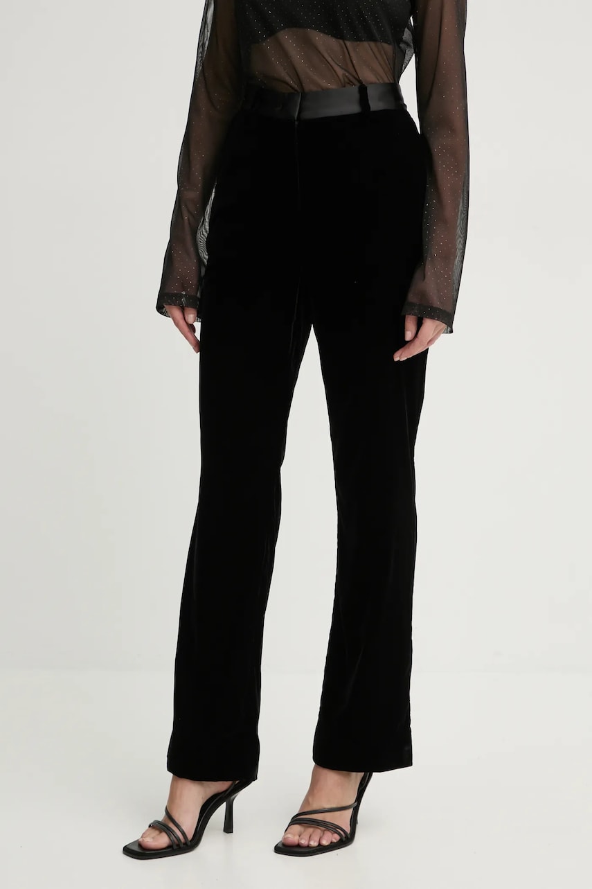 Bruuns Bazaar pantaloni de catifea culoarea negru, drept, high waist, BBW4251 Bruuns Bazaar pantaloni de catifea culoarea negru, drept, high waist, BBW4251