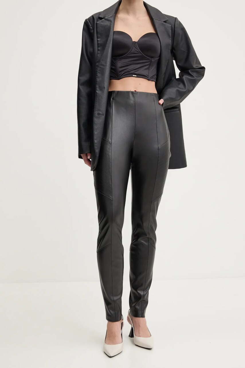 HUGO pantaloni femei, culoarea negru, mulati, high waist, 50529952