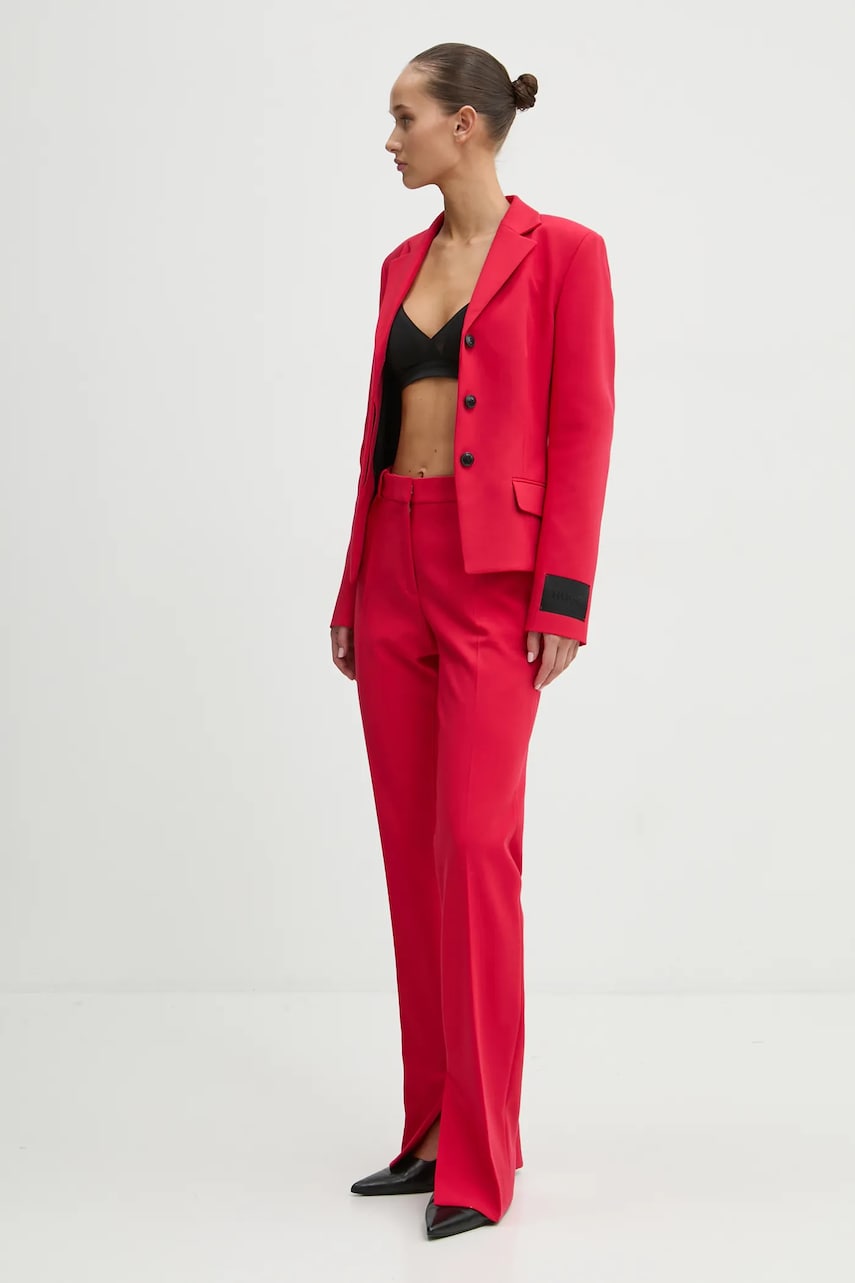 HUGO pantaloni femei, culoarea rosu, drept, high waist, 50530162