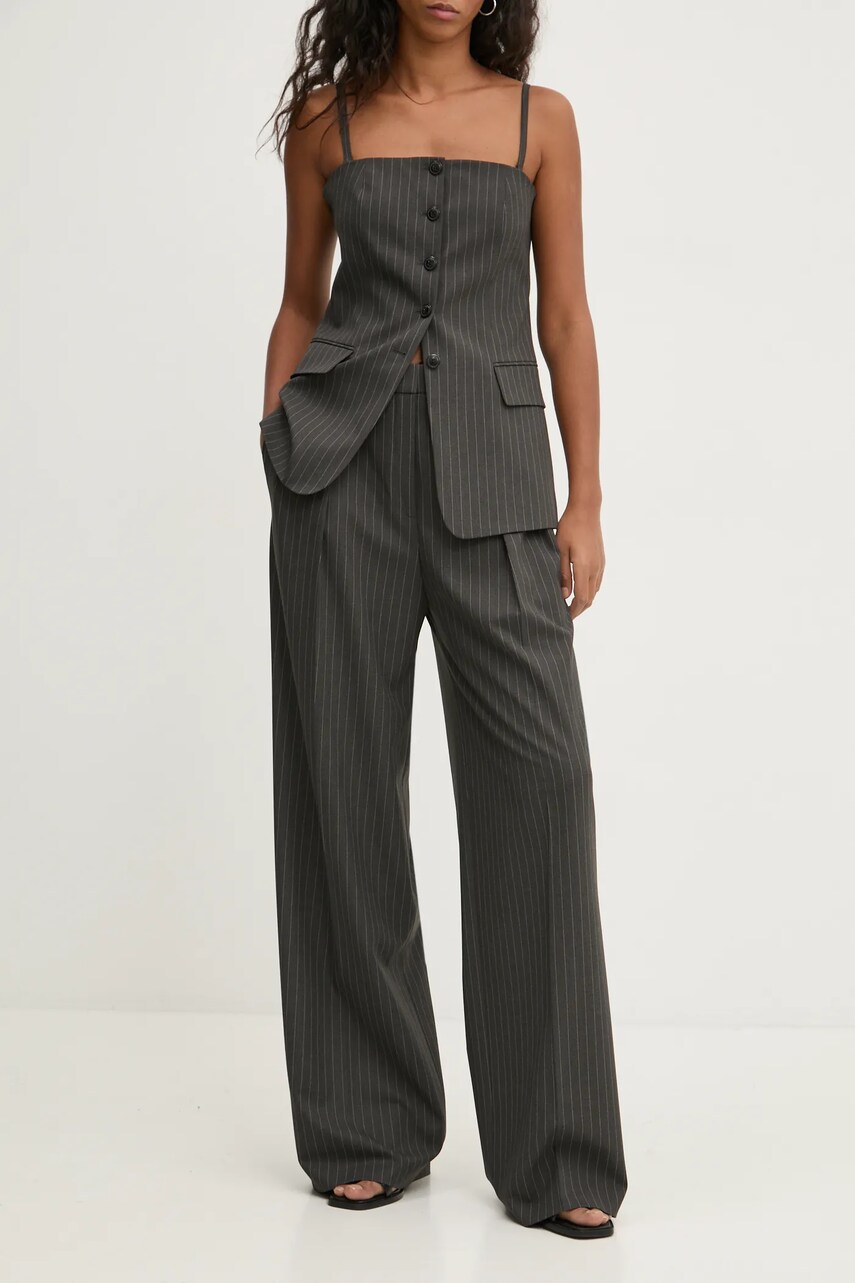 HUGO pantaloni femei, culoarea gri, drept, high waist, 50531003