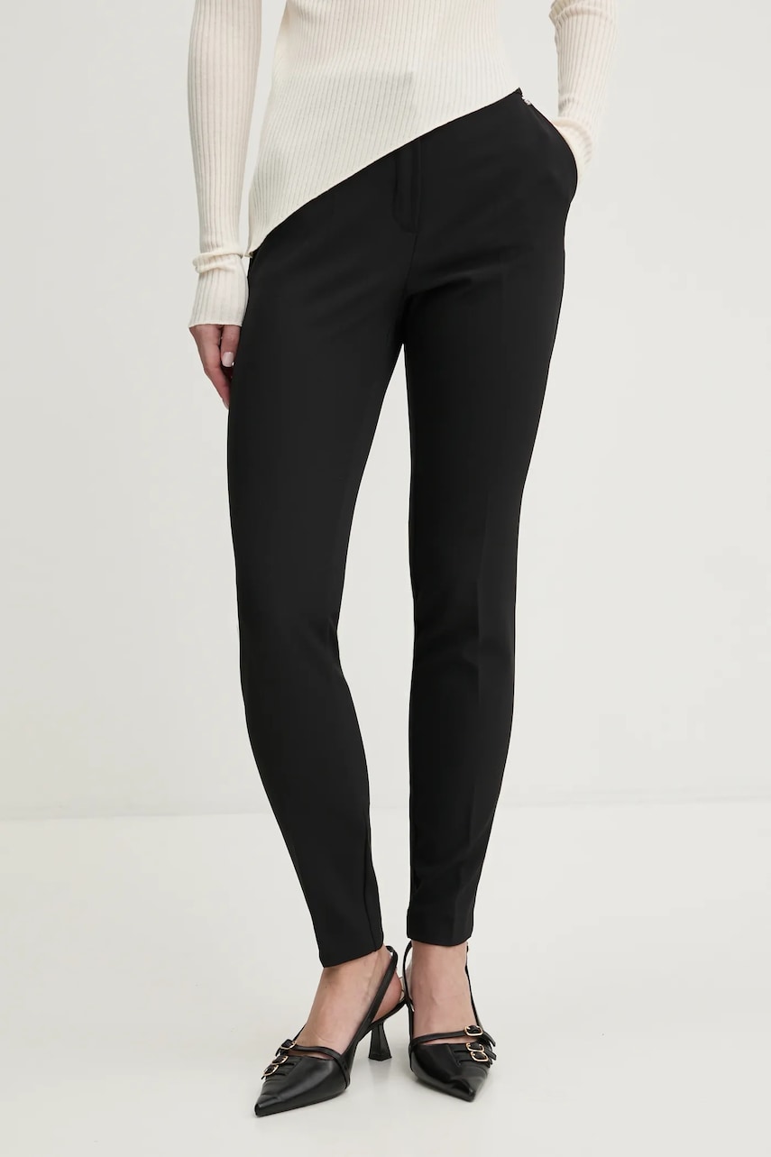 Levně Kalhoty HUGO dámské, černá barva, jednoduché, medium waist, 50539991