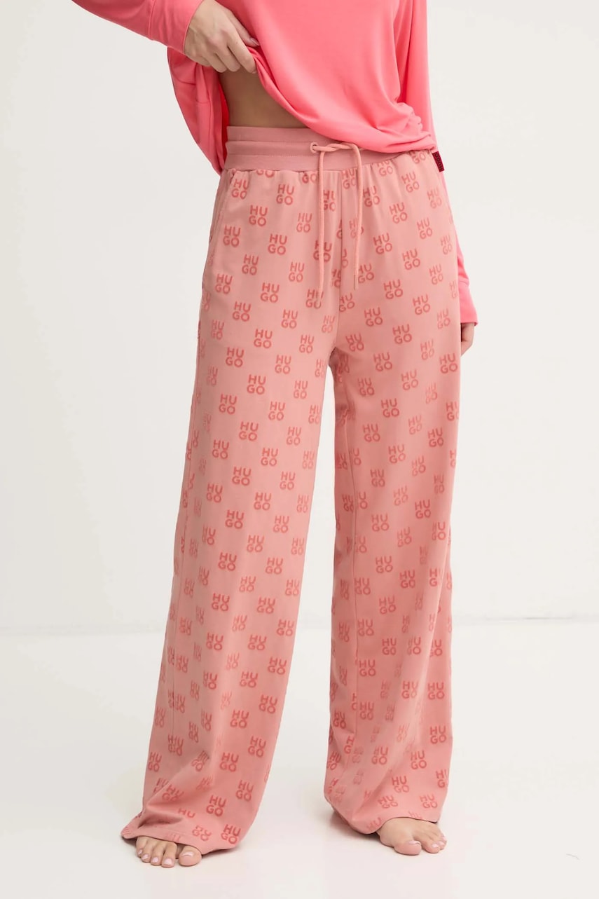 HUGO pantaloni de trening culoarea portocaliu, cu imprimeu, 50531676