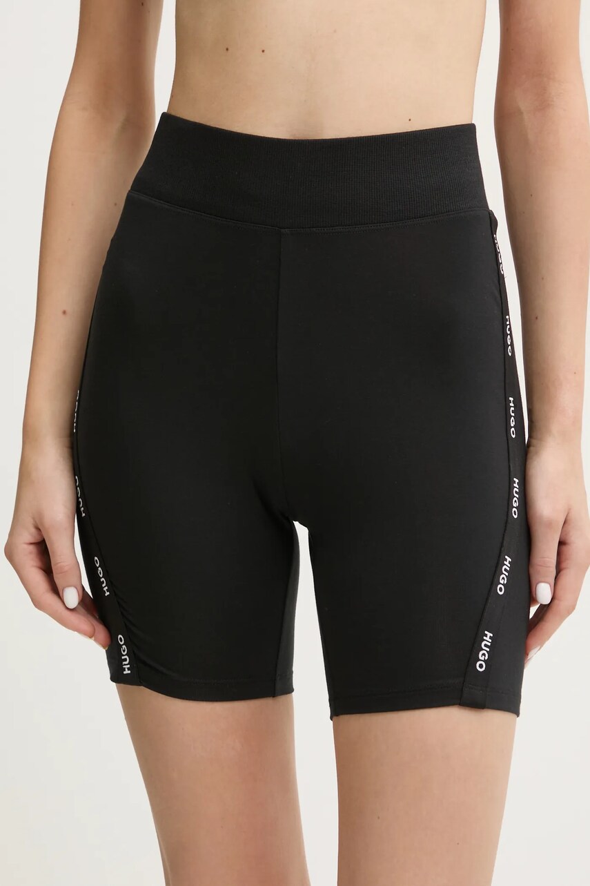 HUGO pantaloni scurți de lounge culoarea negru, cu imprimeu, high waist, 50531689