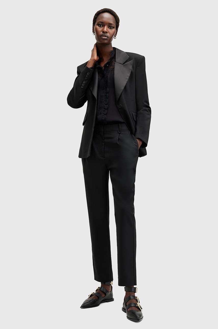 AllSaints pantaloni SISTER femei, culoarea negru, fason tigareta, medium waist, W004QB AllSaints pantaloni SISTER femei, culoarea negru, fason tigareta, medium waist, W004QB