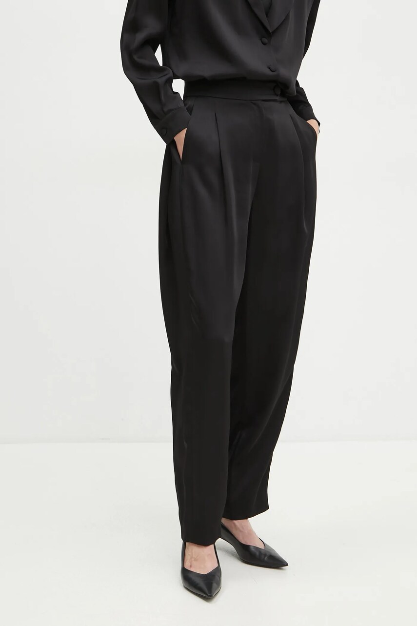 La Mania pantaloni ALLURE femei, culoarea negru, lat, high waist, LM.ALLURE