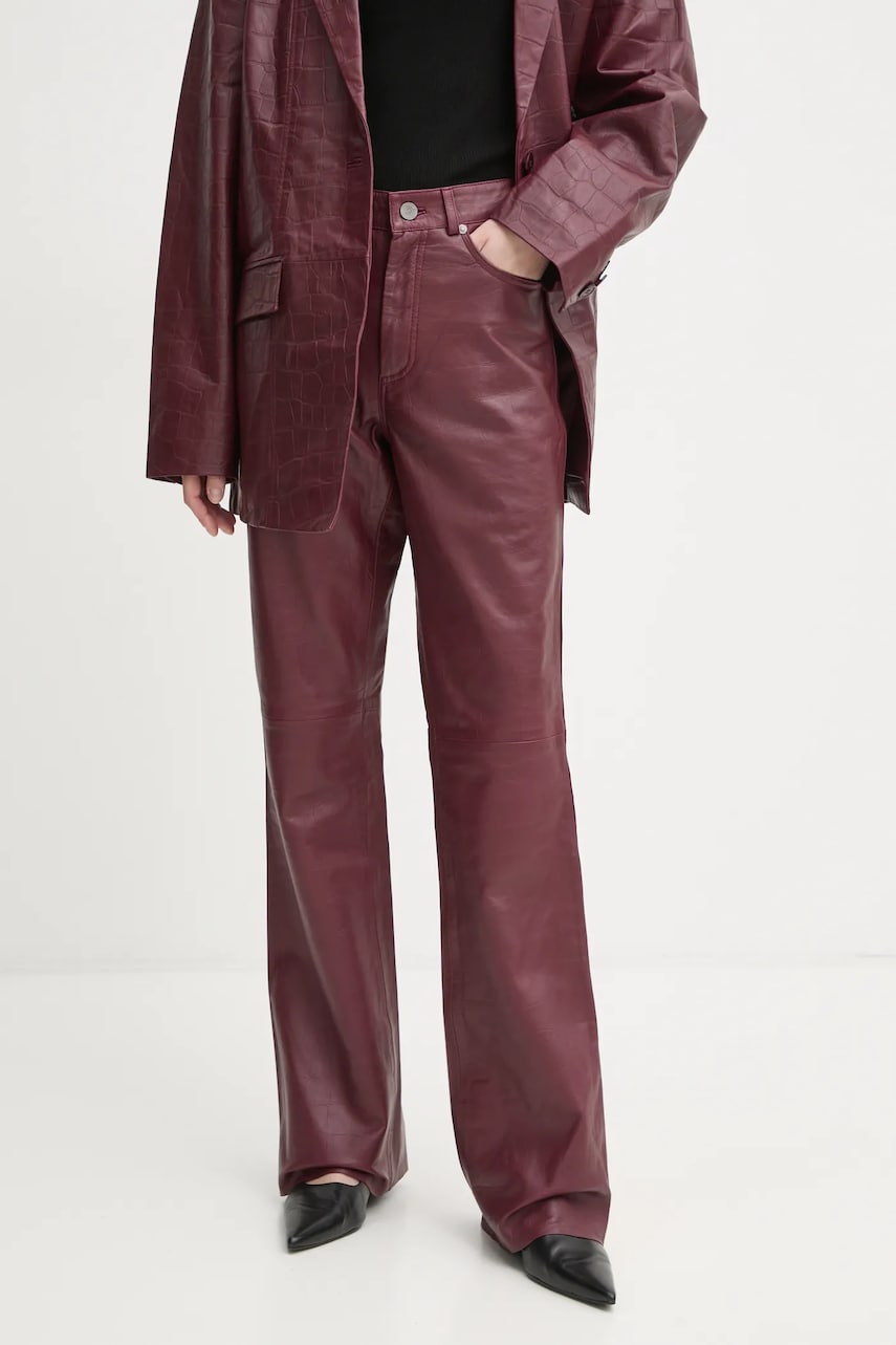 Gestuz pantaloni de piele femei, culoarea rosu, drept, high waist, 10909798 Gestuz pantaloni de piele femei, culoarea rosu, drept, high waist, 10909798