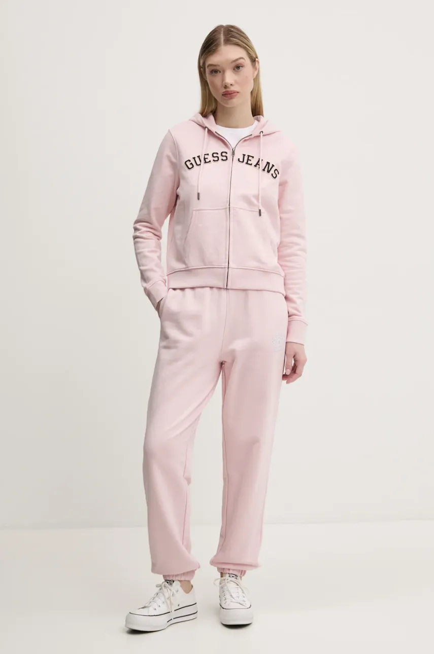 Хлопковые спортивные штаны Guess Jeans женские цвет розовый с принтом W5RB63 K68I4 Хлопковые спортивные штаны Guess Jeans женские цвет розовый с принтом W5RB63 K68I4