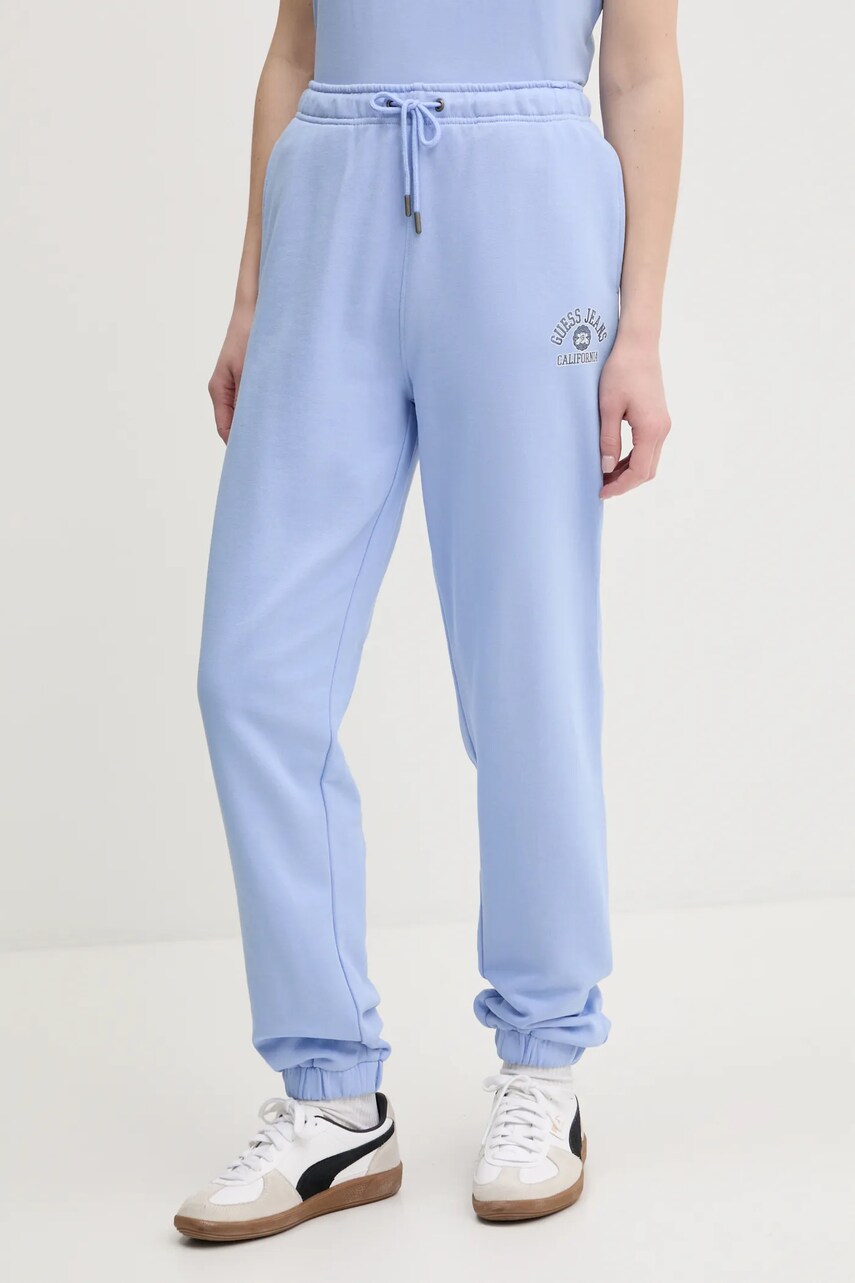 Levně Bavlněné tepláky Guess Jeans modrá barva, s potiskem, W5RB63 K68I4