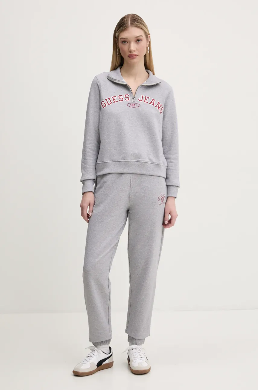 Хлопковые спортивные штаны Guess Jeans женские цвет серый с принтом W5RB63 K68I4 Хлопковые спортивные штаны Guess Jeans женские цвет серый с принтом W5RB63 K68I4