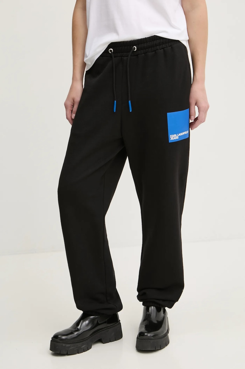Karl Lagerfeld Jeans pantaloni de trening din bumbac culoarea negru, cu imprimeu, A1W10004 Karl Lagerfeld Jeans pantaloni de trening din bumbac culoarea negru, cu imprimeu, A1W10004
