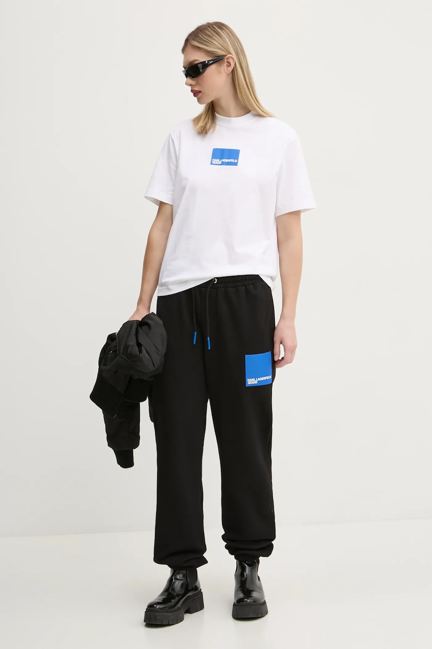 Хлопковые спортивные штаны Karl Lagerfeld Jeans цвет чёрный с принтом A1W10004 Хлопковые спортивные штаны Karl Lagerfeld Jeans цвет чёрный с принтом A1W10004