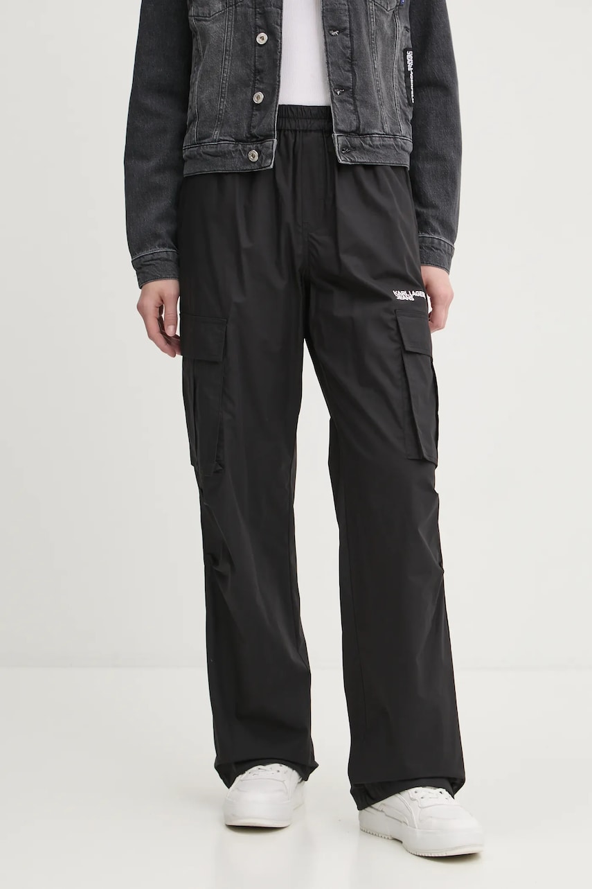 Karl Lagerfeld Jeans pantaloni femei, culoarea negru, drept, high waist, A1W10062 Karl Lagerfeld Jeans pantaloni femei, culoarea negru, drept, high waist, A1W10062