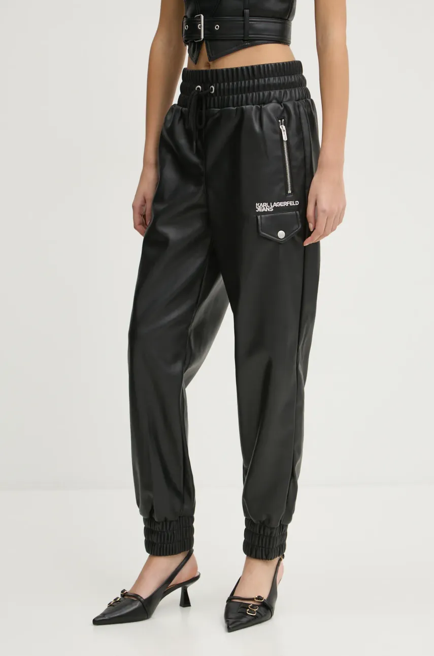 Kalhoty Karl Lagerfeld Jeans dámské, černá barva, kapsáče, high waist, A1W10059
