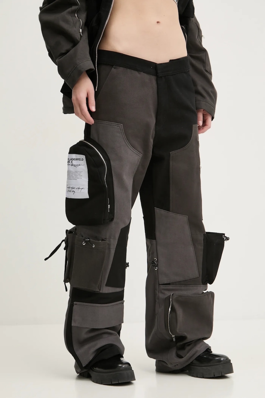 Karl Lagerfeld Jeans pantaloni femei, culoarea negru, lat, high waist, A1W10139 Karl Lagerfeld Jeans pantaloni femei, culoarea negru, lat, high waist, A1W10139