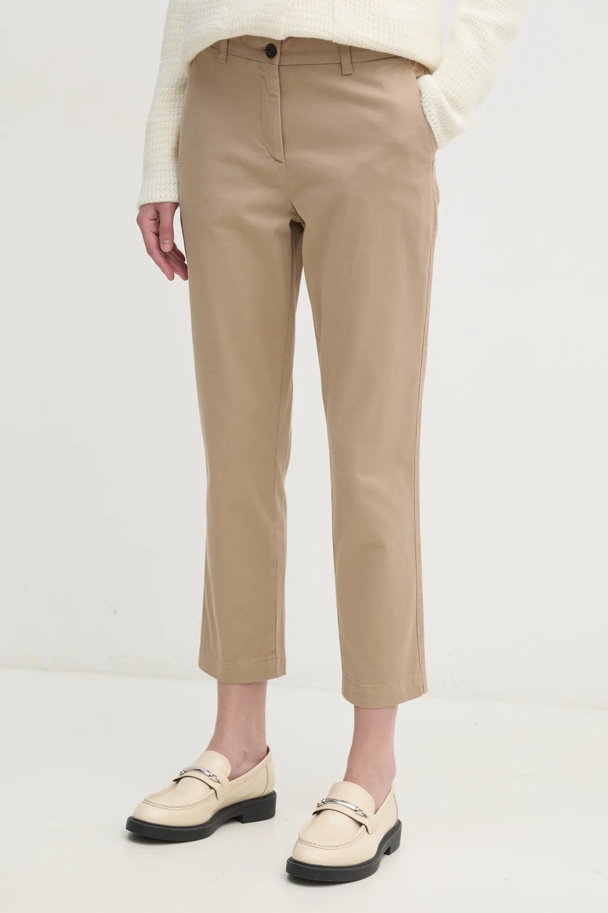 Levně Kalhoty Tommy Hilfiger dámské, béžová barva, přiléhavé, high waist, WW0WW45920