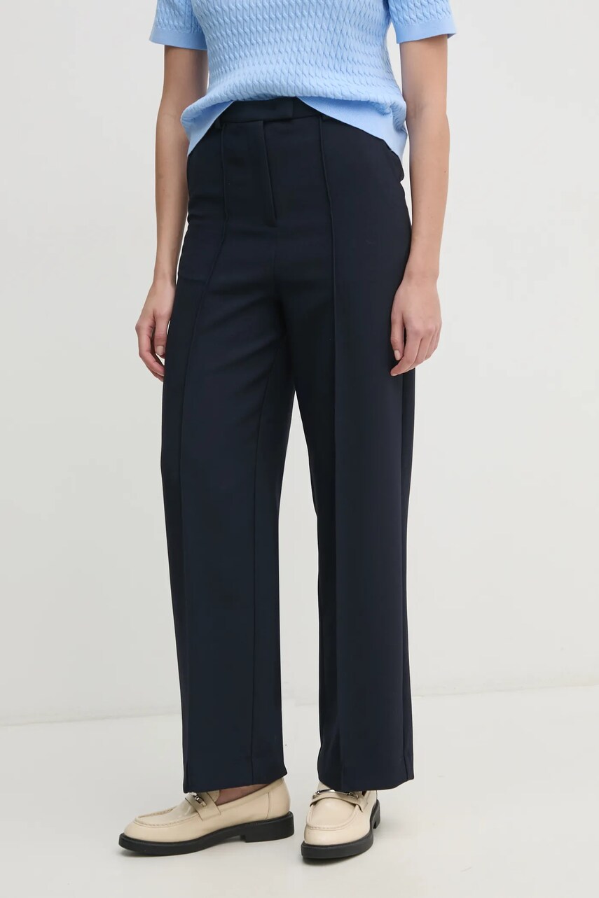 Levně Kalhoty Tommy Hilfiger dámské, tmavomodrá barva, jednoduché, medium waist, WW0WW43875