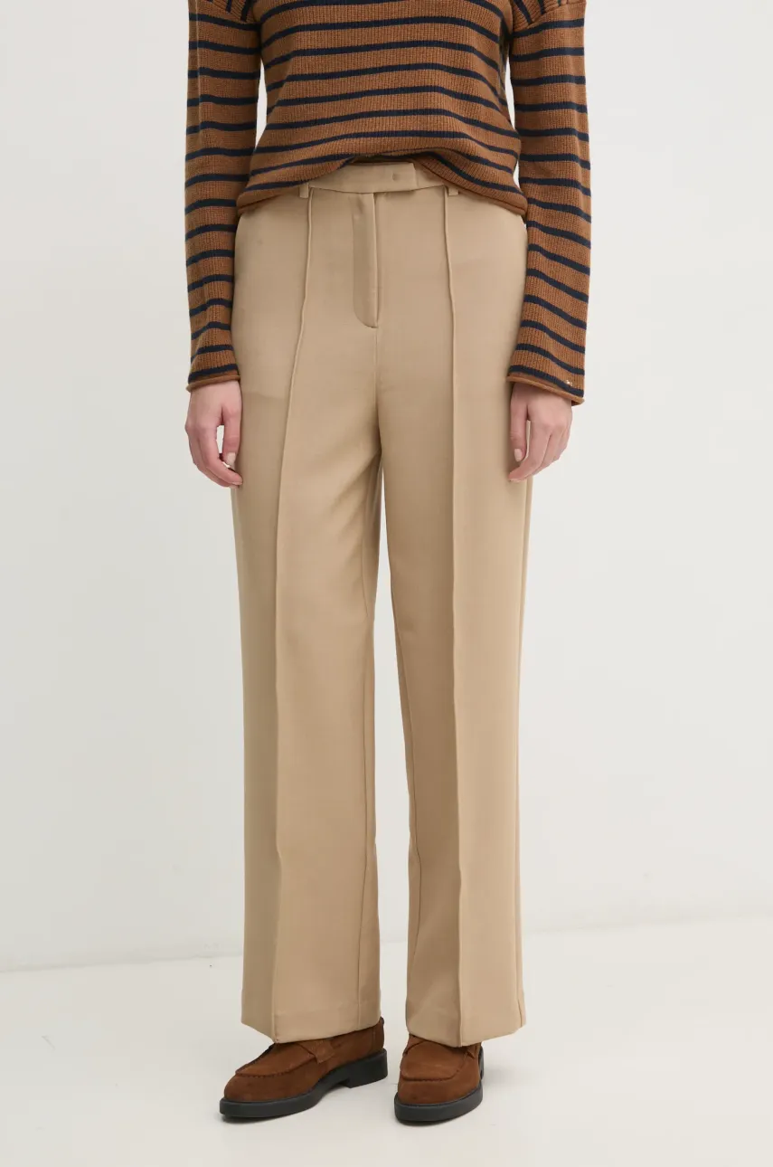 Levně Kalhoty Tommy Hilfiger dámské, béžová barva, jednoduché, medium waist, WW0WW43875