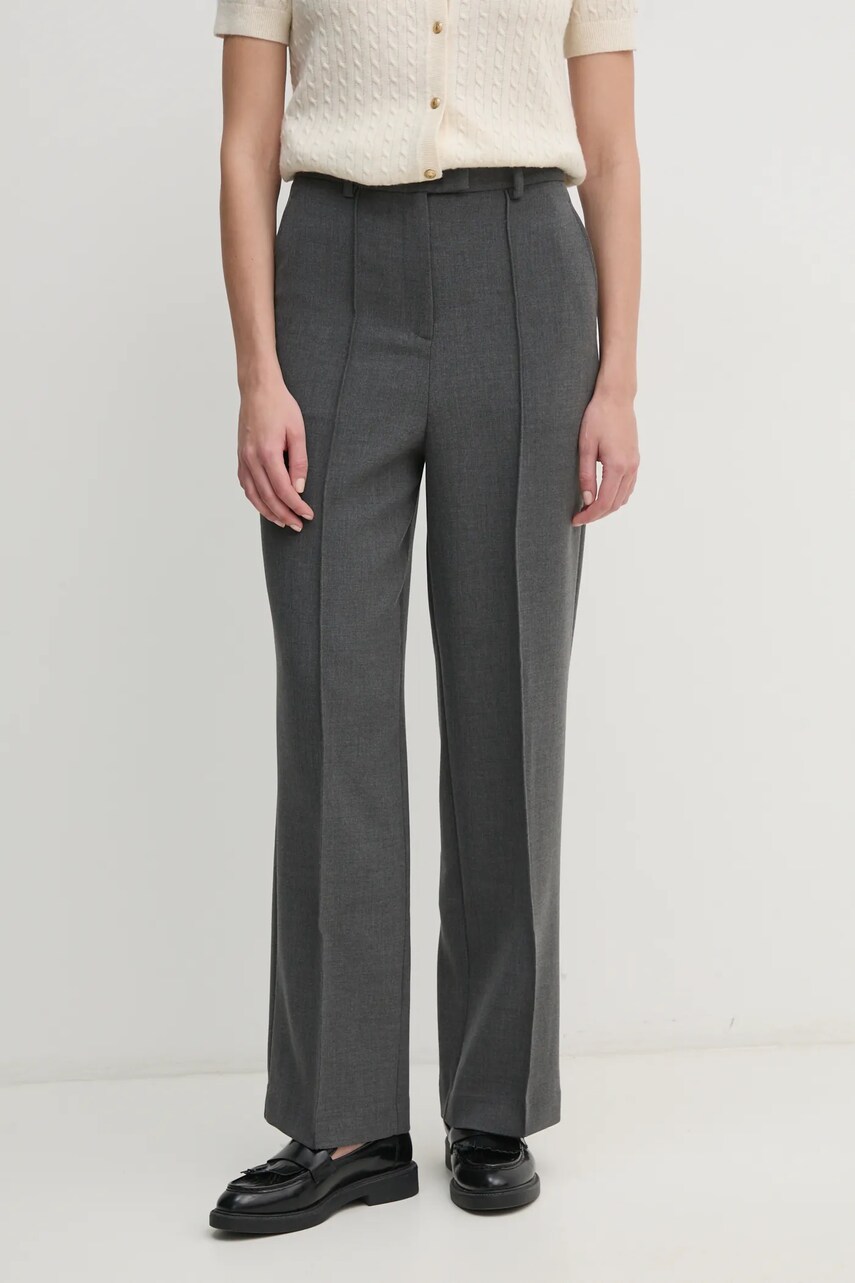 Levně Kalhoty Tommy Hilfiger dámské, šedá barva, jednoduché, medium waist, WW0WW43875