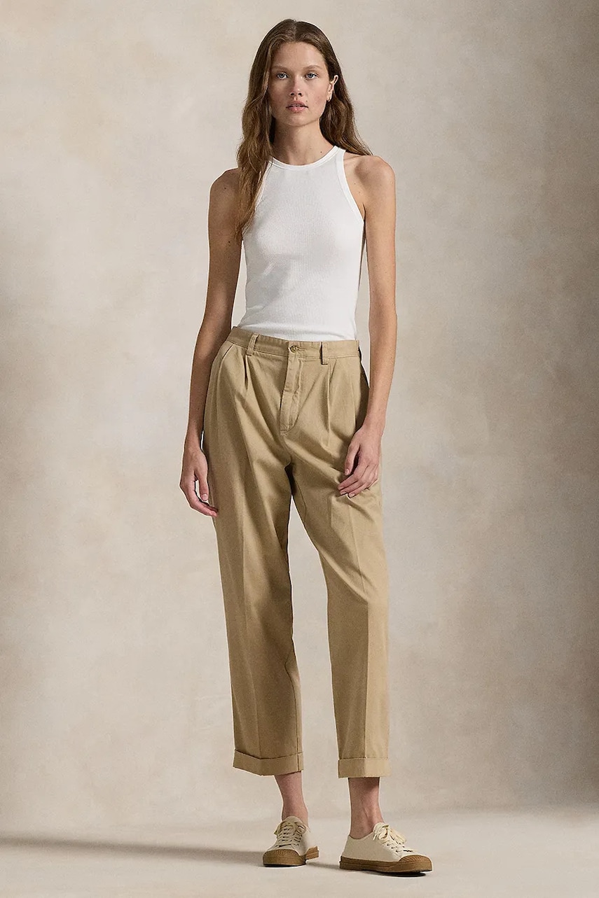 Levně Bavlněné kalhoty Polo Ralph Lauren béžová barva, široké, medium waist, 211909520