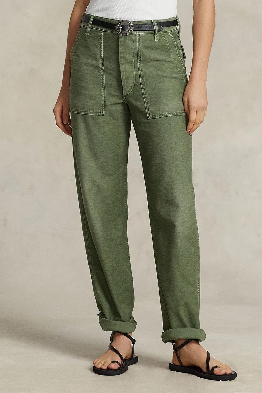 Хлопковые брюки Polo Ralph Lauren цвет зелёный прямые средняя посадка 211951766 Хлопковые брюки Polo Ralph Lauren цвет зелёный прямые средняя посадка 211951766