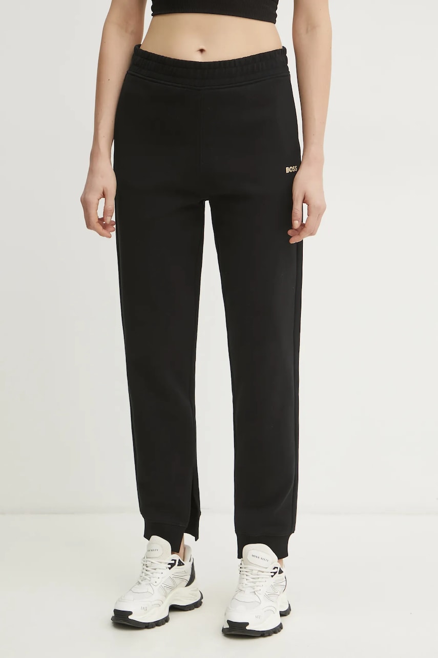 BOSS Orange pantaloni de trening din bumbac femei, culoarea negru, neted, 50531813 BOSS Orange pantaloni de trening din bumbac femei, culoarea negru, neted, 50531813