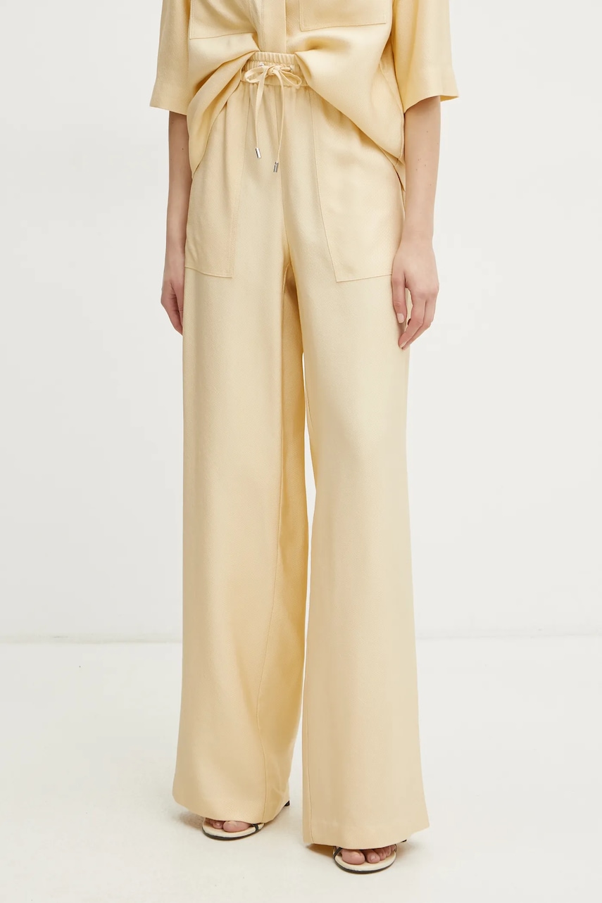 BOSS pantaloni femei, culoarea bej, lat, high waist, 50530552