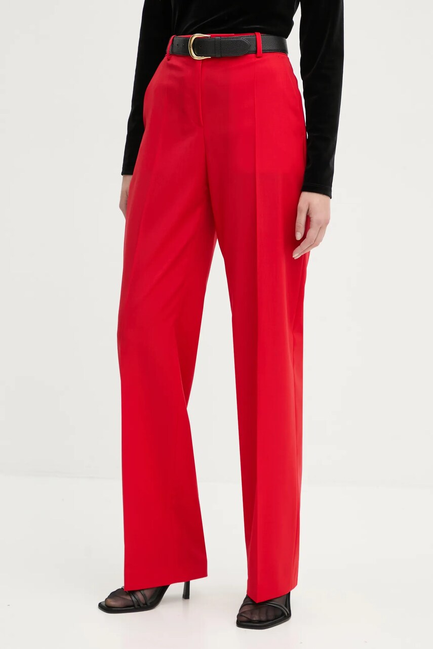 BOSS pantaloni femei, culoarea roșu, drept, medium waist, 50530900