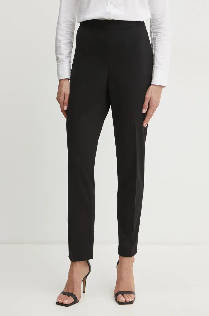 BOSS pantaloni femei, culoarea negru, drept, high waist, 50535203