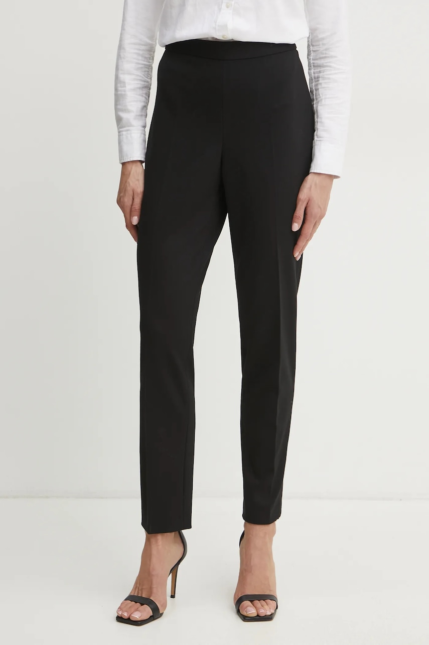 BOSS pantaloni femei, culoarea negru, drept, high waist, 50535203