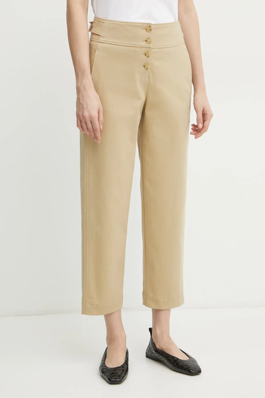BOSS pantaloni femei, culoarea bej, drept, high waist, 50537557 BOSS pantaloni femei, culoarea bej, drept, high waist, 50537557