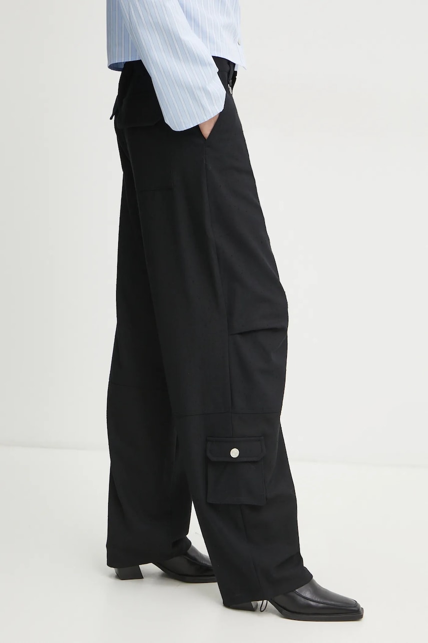 Won Hundred pantaloni femei, culoarea negru, drept, high waist, 3358-14266