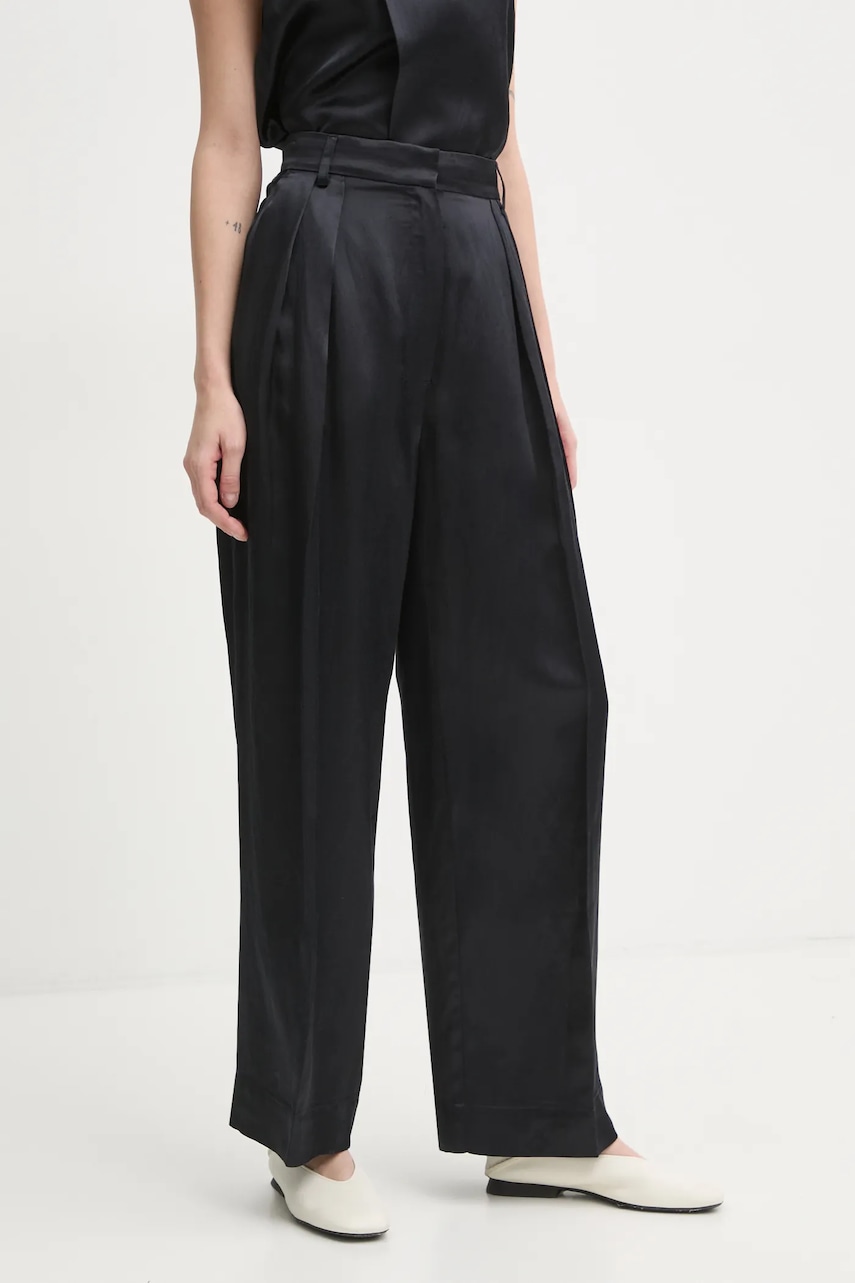 Day Birger et Mikkelsen pantaloni din amestec de in Enzo culoarea negru, lat, high waist, DAY65243533 Day Birger et Mikkelsen pantaloni din amestec de in Enzo culoarea negru, lat, high waist, DAY65243533