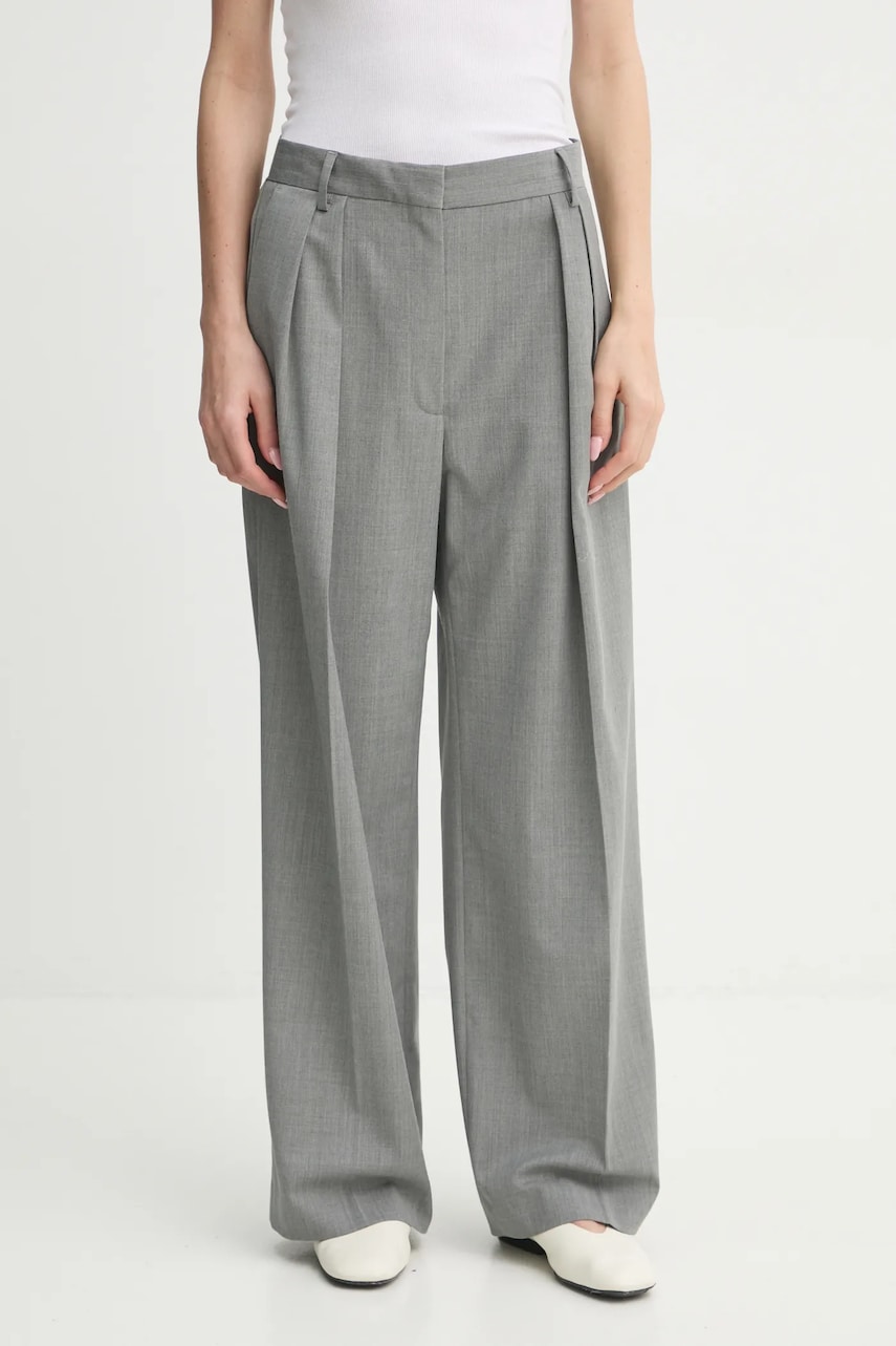 Day Birger et Mikkelsen pantaloni din lână Enzo culoarea gri, lat, high waist, DAY65243556 Day Birger et Mikkelsen pantaloni din lână Enzo culoarea gri, lat, high waist, DAY65243556