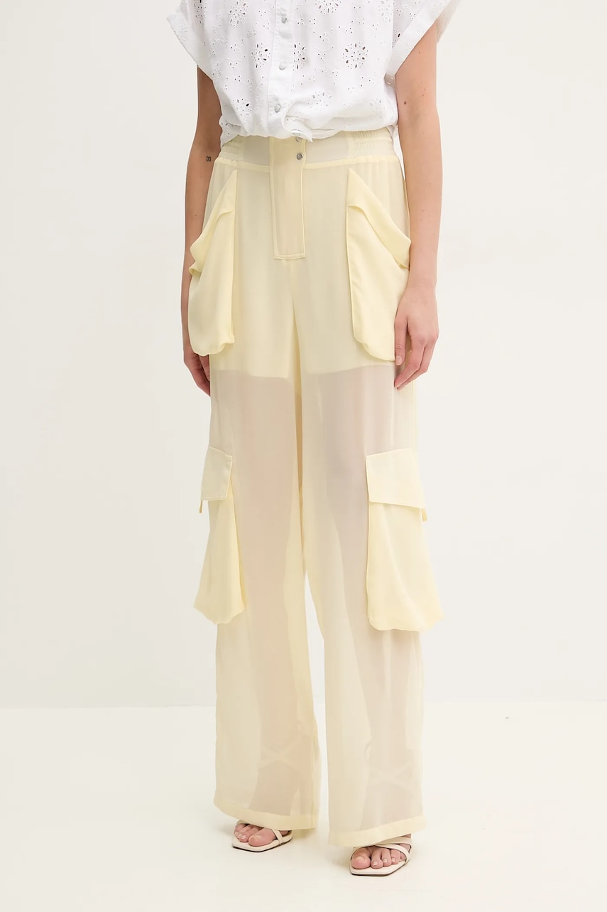 Levně Kalhoty Pinko dámské, žlutá barva, jednoduché, high waist, 104751 A21F