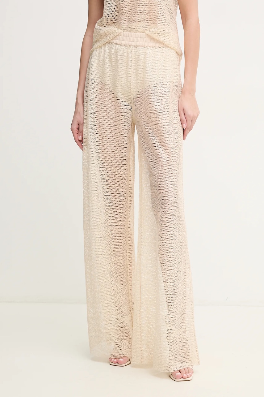 Kalhoty Pinko dámské, béžová barva, široké, high waist, 105009 A2EX
