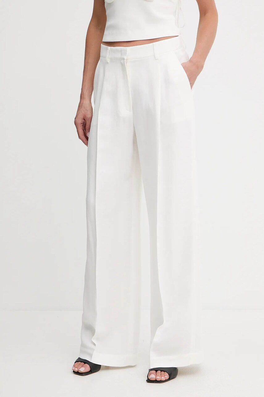 Levně Kalhoty s příměsí lnu Pinko dámské, béžová barva, široké, high waist, 104869 A2HA