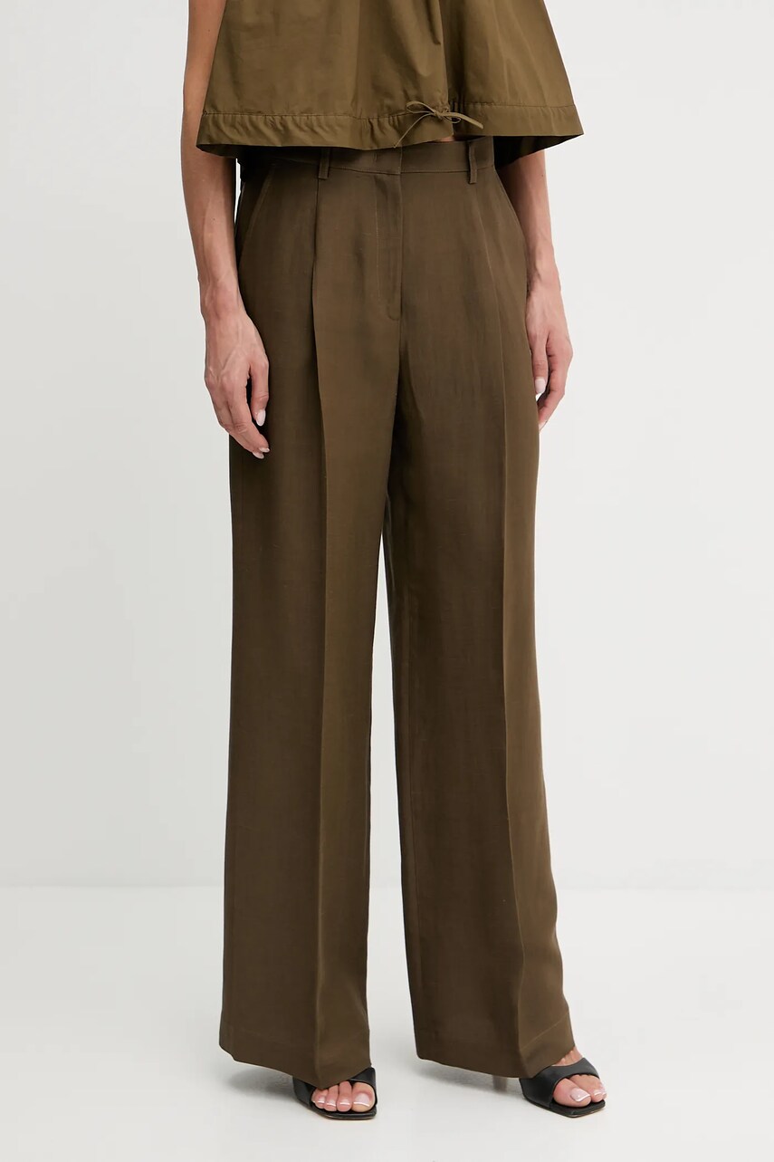 Levně Kalhoty s příměsí lnu Pinko dámské, hnědá barva, široké, high waist, 104869 A2HA
