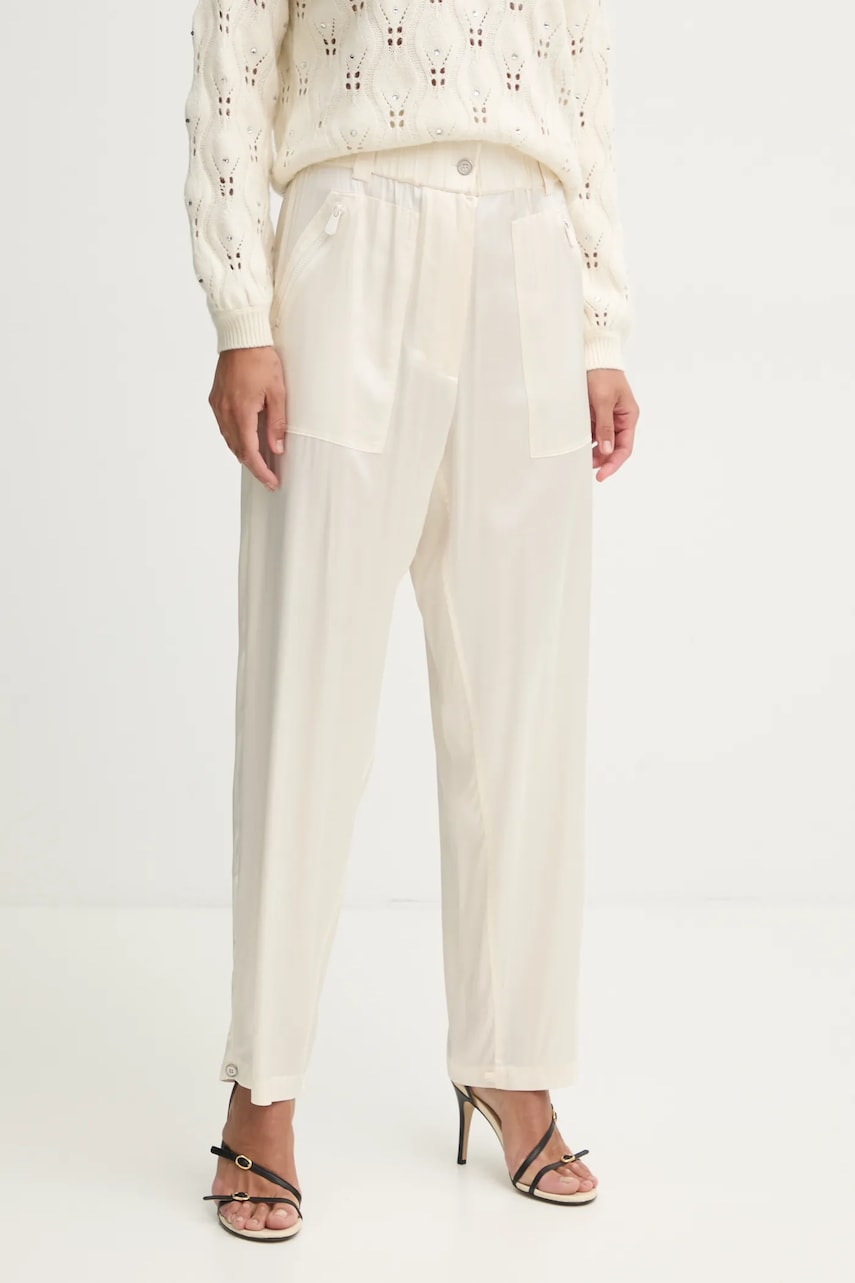 Levně Kalhoty Pinko dámské, béžová barva, široké, high waist, 104876 A2EH