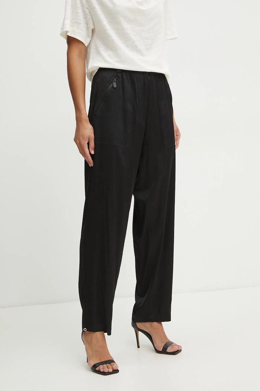 Levně Kalhoty Pinko dámské, černá barva, široké, high waist, 104876 A2EH
