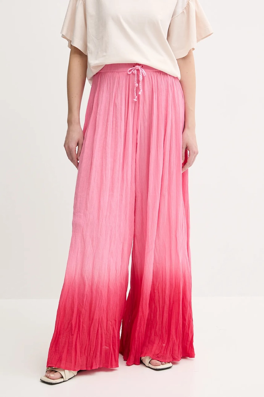 Levně Bavlněné kalhoty Pinko dámské, růžová barva, široké, high waist, 104756 A2G4