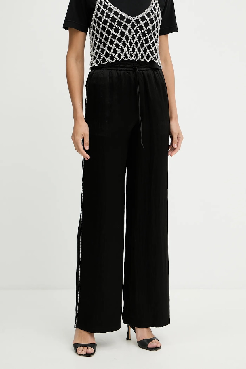 Levně Kalhoty Pinko dámské, černá barva, široké, high waist, 104595 A2BU