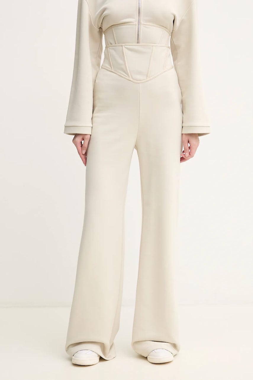 Levně Kalhoty Pinko dámské, béžová barva, zvony, high waist, 105024 A2HB