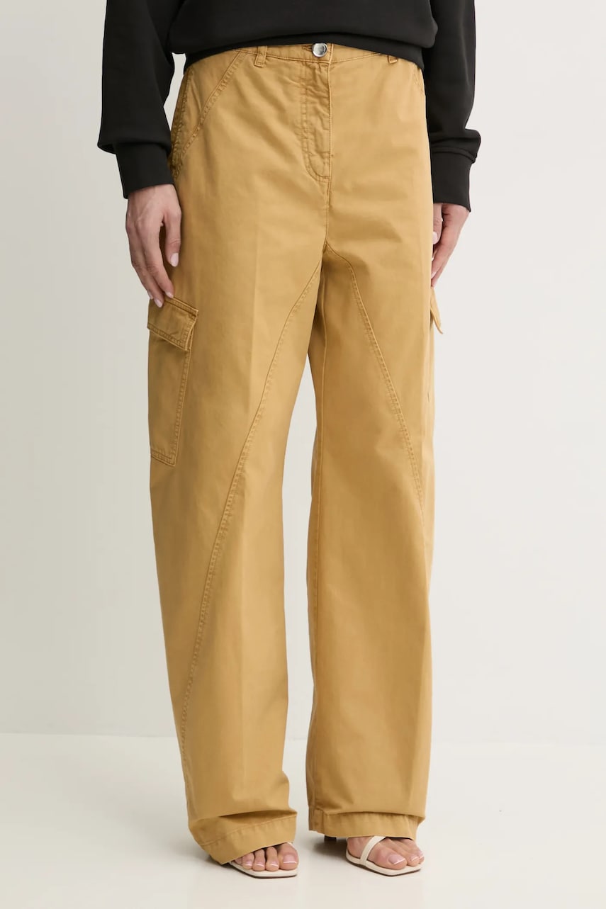 Levně Bavlněné kalhoty Pinko dámské, zelená barva, jednoduché, high waist, 104656 A2EC